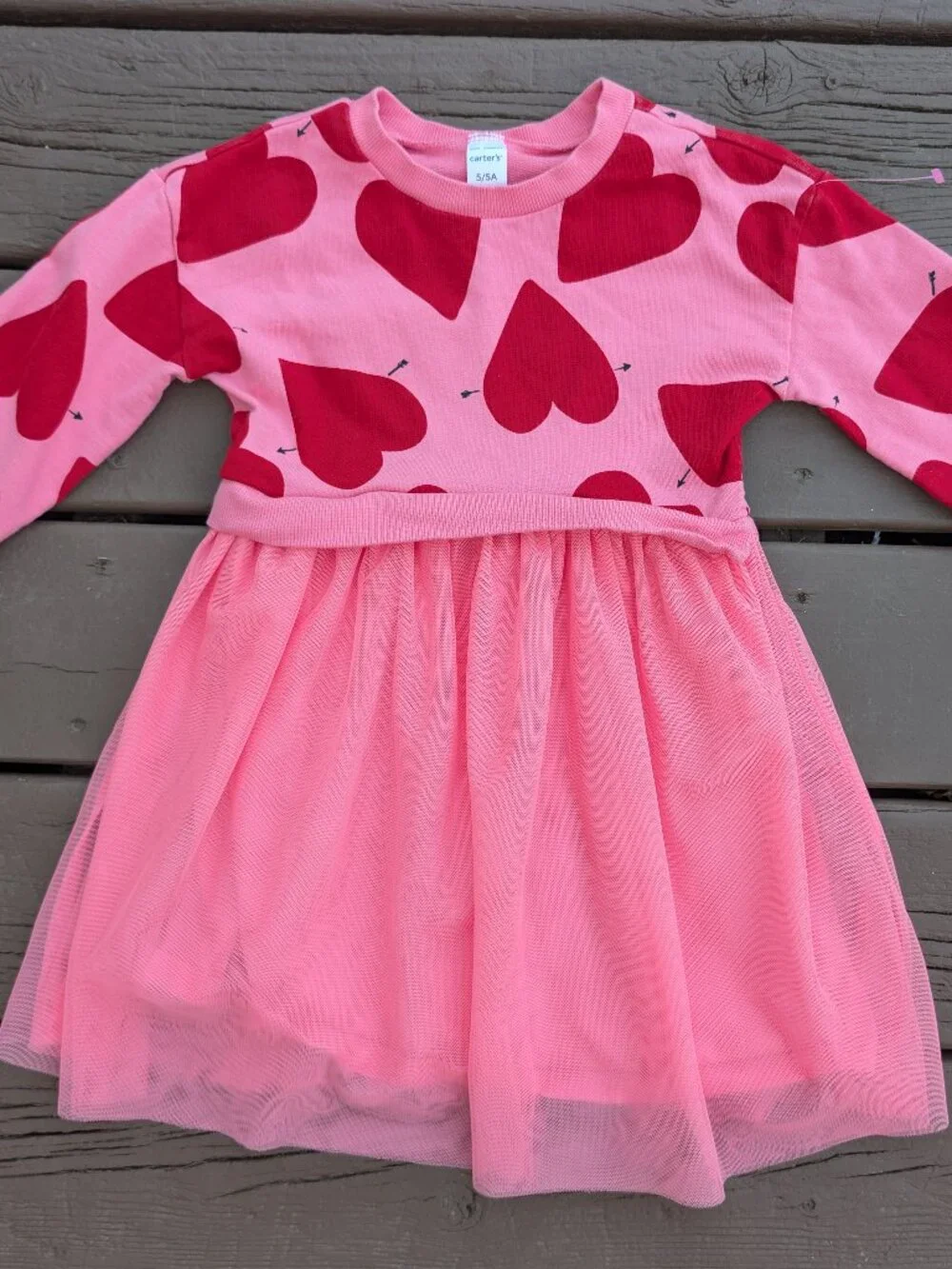 Carter's Valentine Heart Print Long Sleeve Layered Sweater Dress Girl Size 5/5A